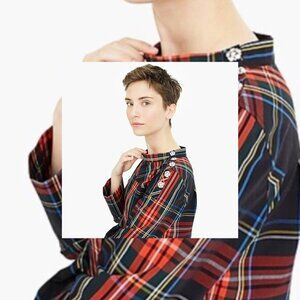 J Crew K6796 Beautiful Festive Stewart Plaid Jeweled Funnel-neck Top Size 00